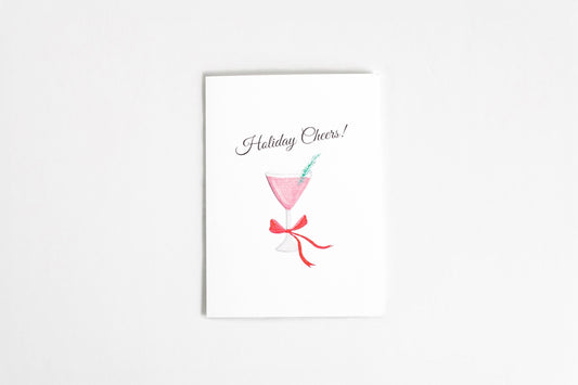 Happy Holidays Card | Merry Christmas Card | Cosmopolitan Card | Handmade Greeting Card | Watercolor Xmas Card | Christmas Cocktail Card